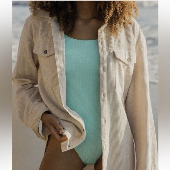 Roxy Let It Go Corduroy Button Up Shirt Egret Cream Size Large - Picture 12 of 13